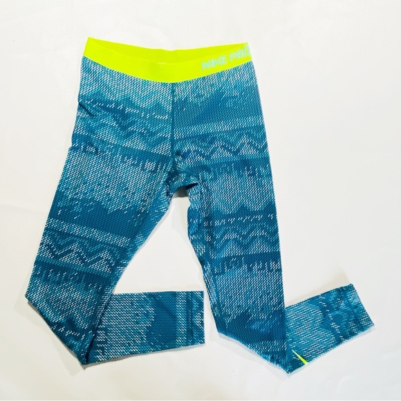 Nike Pro Womens Hyperwarm Running Athletic Tights Nordic Blue Yellow Size Large - Picture 3 of 11